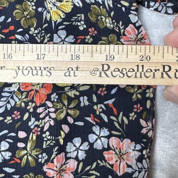 LOFT Dress Womens Medium Black Floral Long Sleeve Ruffle Neck Boho Tunic Lined - Picture 9 of 13